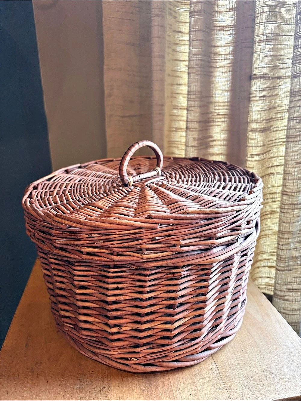 Woven Wicker Basket with Lid and Handle